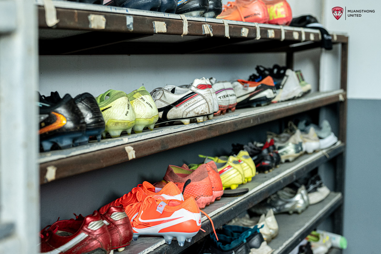 Football boots on a rack
